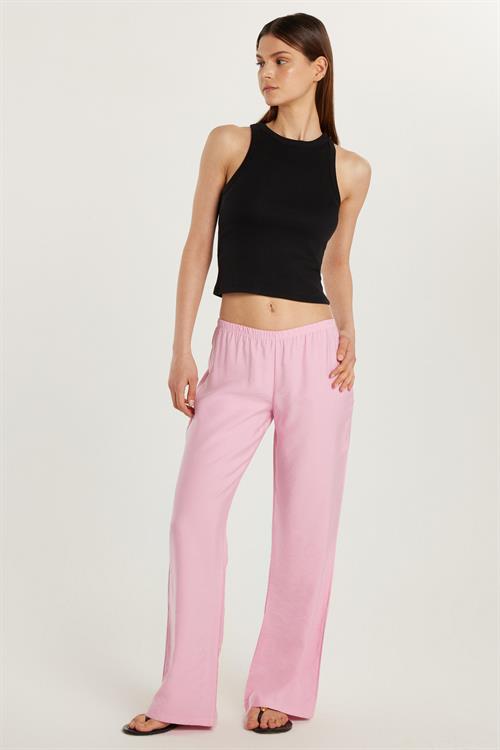 Kadın Regular Fit Beli Lastikli Modal İspanyol Paça Pembe Pantolon
