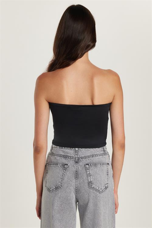 Kadın Slim Fit Dar Kesim Straplez Siyah Body