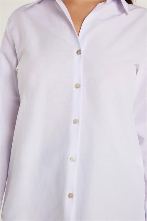 Kadın Slim Fit Dar Kesim Uzun Kollu Spor Yaka Beyaz Gömlek