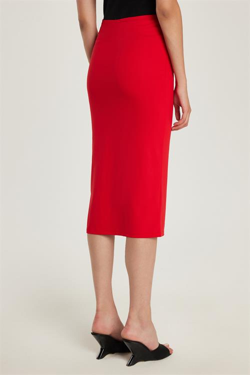 Kadın Slim Fit Dar Kesim Midi Boy Kırmızı Etek