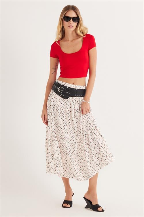 Kadın Slim Fit Dar Kesim Kısa Kollu U Yaka Kırmızı Bluz