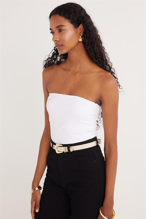 Kadın Slim Fit Dar Kesim Straplez Beyaz Body