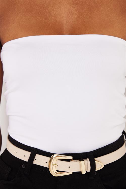 Kadın Slim Fit Dar Kesim Straplez Beyaz Body