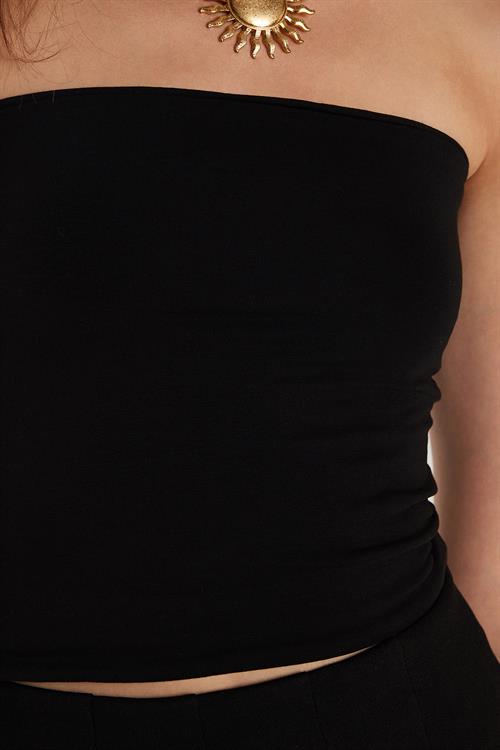 Kadın Slim Fit Dar Kesim Straplez Siyah Body