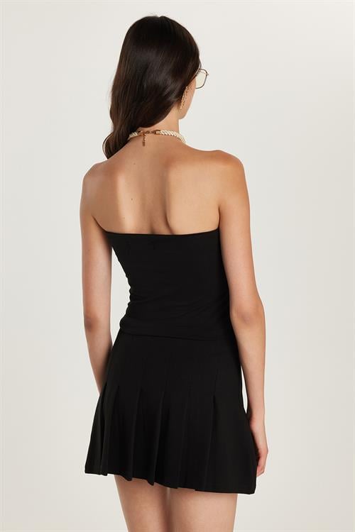 Kadın Slim Fit Dar Kesim Straplez Siyah Body
