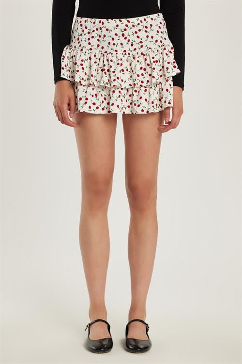 Kadın Slim Fit Dar Kesim Piliseli Baskılı Mini Etek