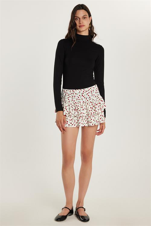 Kadın Slim Fit Dar Kesim Piliseli Baskılı Mini Etek