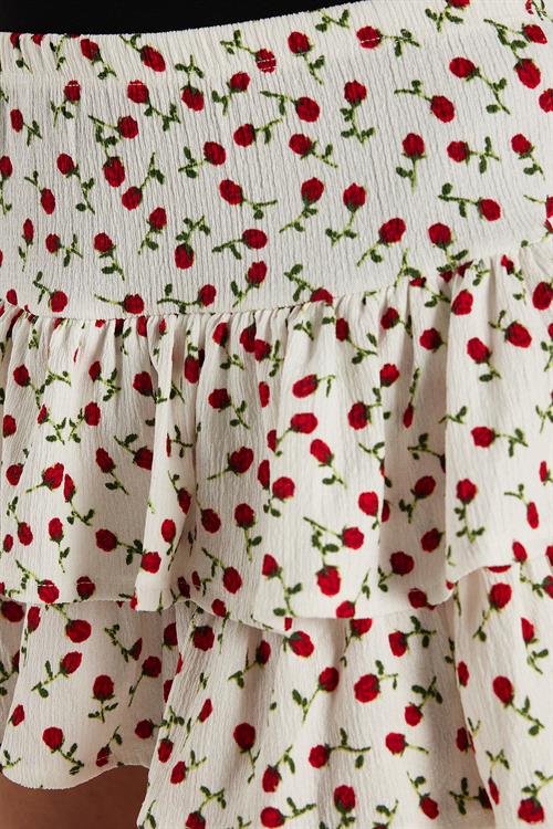 Kadın Slim Fit Dar Kesim Piliseli Baskılı Mini Etek