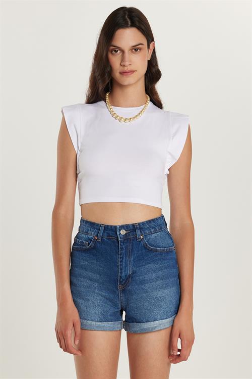 Kadın Slim Fit Dar Kesim Sıfır Kollu Bisiklet Yaka Beyaz Bluz