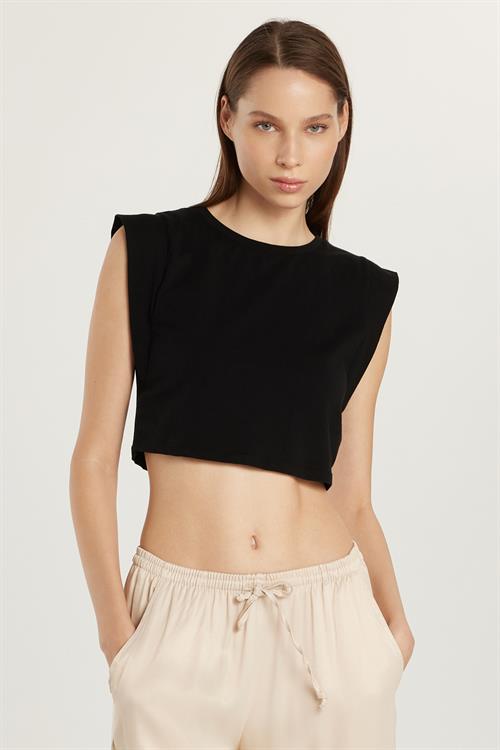 Kadın Slim Fit Dar Kesim Sıfır Kollu Bisiklet Yaka Siyah Bluz