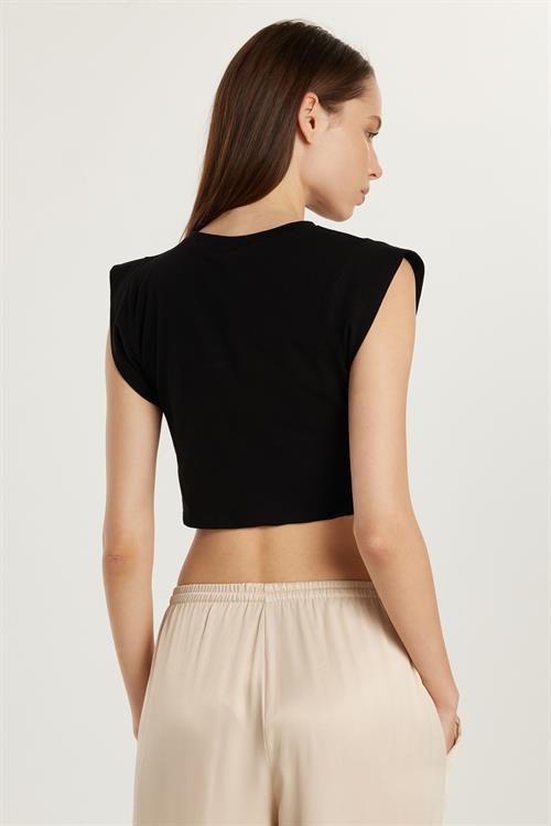 Kadın Slim Fit Dar Kesim Sıfır Kollu Bisiklet Yaka Siyah Bluz