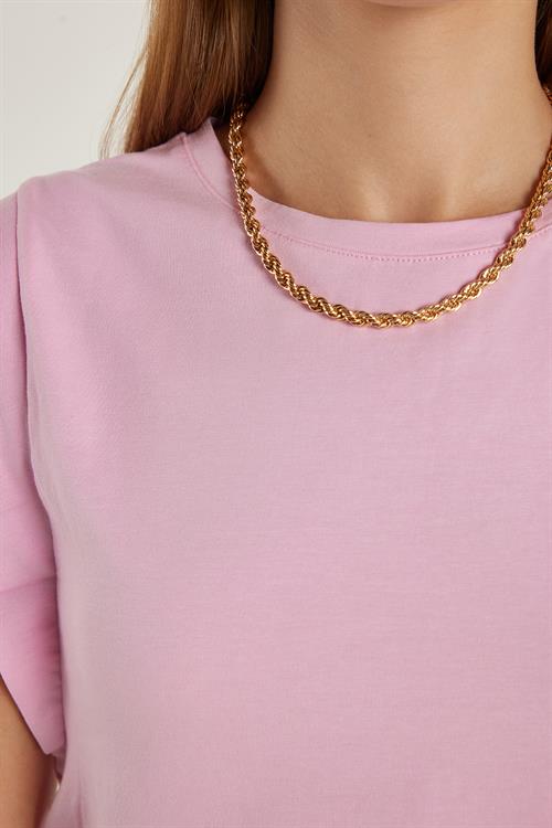 Kadın Slim Fit Dar Kesim Sıfır Kollu Bisiklet Yaka Pembe Bluz