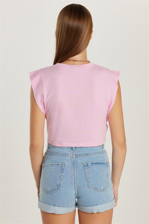 Kadın Slim Fit Dar Kesim Sıfır Kollu Bisiklet Yaka Pembe Bluz