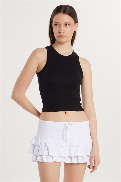 Kadın Modal Kumaş Slim Fit Dar Kesim Bisiklet Yaka Siyah Body Atlet