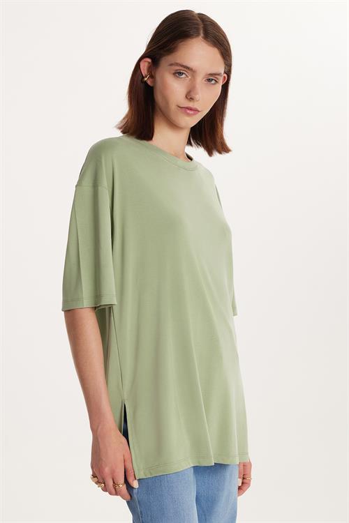 Kadın Modal Kumaş Regular Fit Kısa Kollu Bisiklet Yaka Mint Tişört