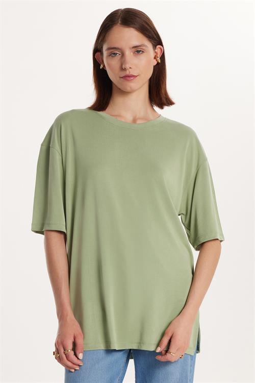 Kadın Modal Kumaş Regular Fit Kısa Kollu Bisiklet Yaka Mint Tişört