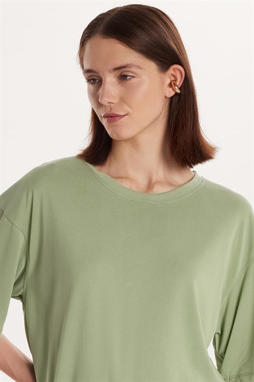 Kadın Modal Kumaş Regular Fit Kısa Kollu Bisiklet Yaka Mint Tişört