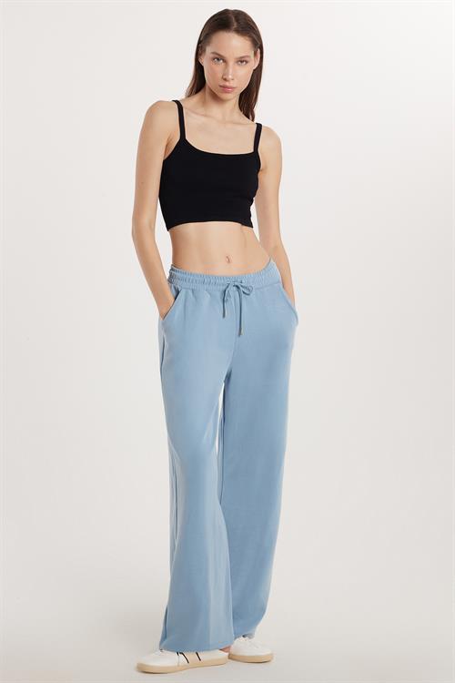 Kadın Modal Kumaş Regular Fit Normal Bel Çift Cep Beli Bağcıklı Mavi Eşofman Altı