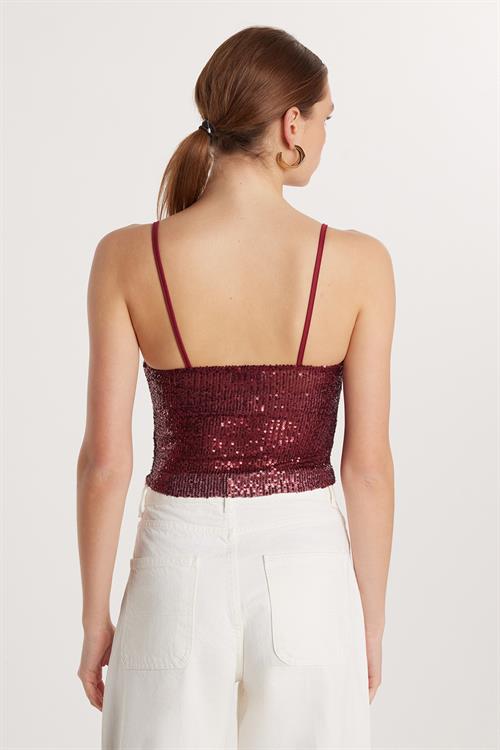 Kadın Slim Fit Dar Kesim Bordo Sıfır Kol U Yaka Bluz