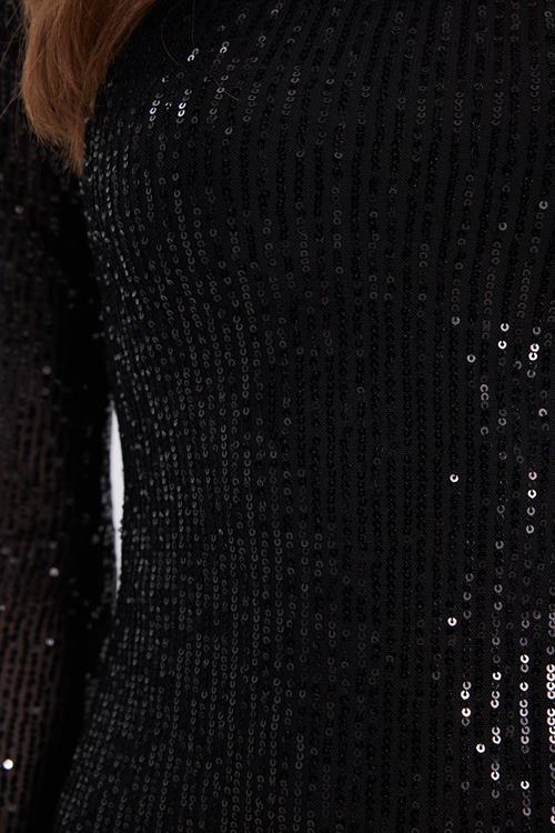 Kadın Slim Fit Dar Kesim Uzun Kol Bisiklet Yaka Düz Siyah Elbise