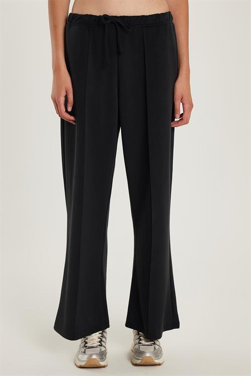 Kadın Modal Kumaş Slim Fit Dar Kesim Beli Lastikli Bağcıklı Siyah Pantolon