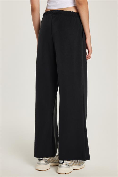 Kadın Modal Kumaş Slim Fit Dar Kesim Beli Lastikli Bağcıklı Siyah Pantolon