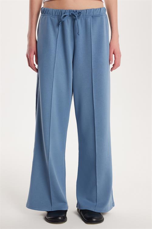 Kadın Modal Kumaş Slim Fit Dar Kesim Beli Lastikli Bağcıklı Mavi Pantolon