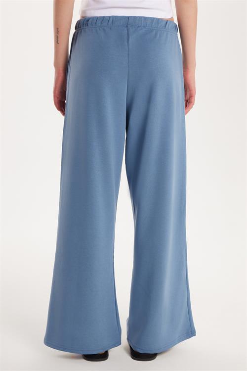 Kadın Modal Kumaş Slim Fit Dar Kesim Beli Lastikli Bağcıklı Mavi Pantolon