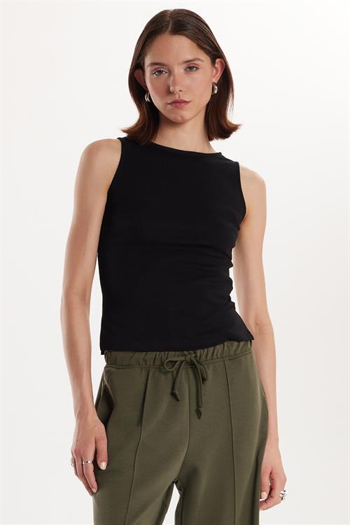 Kadın Modal Kumaş Slim Fit Dar Kesim Beli Lastikli Bağcıklı Haki Pantolon