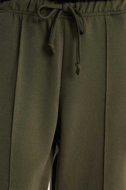 Kadın Modal Kumaş Slim Fit Dar Kesim Beli Lastikli Bağcıklı Haki Pantolon