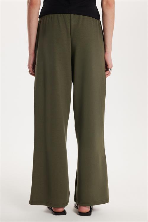 Kadın Modal Kumaş Slim Fit Dar Kesim Beli Lastikli Bağcıklı Haki Pantolon