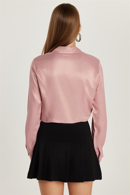 Kadın Slim Fit Dar Kesim Uzun Kollu  Klasik Yaka Gül Kurusu Gömlek