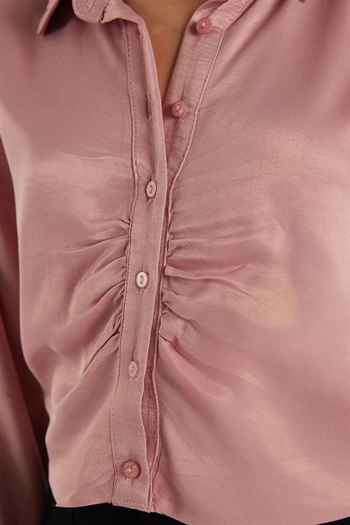 Kadın Slim Fit Dar Kesim Uzun Kollu  Klasik Yaka Gül Kurusu Gömlek