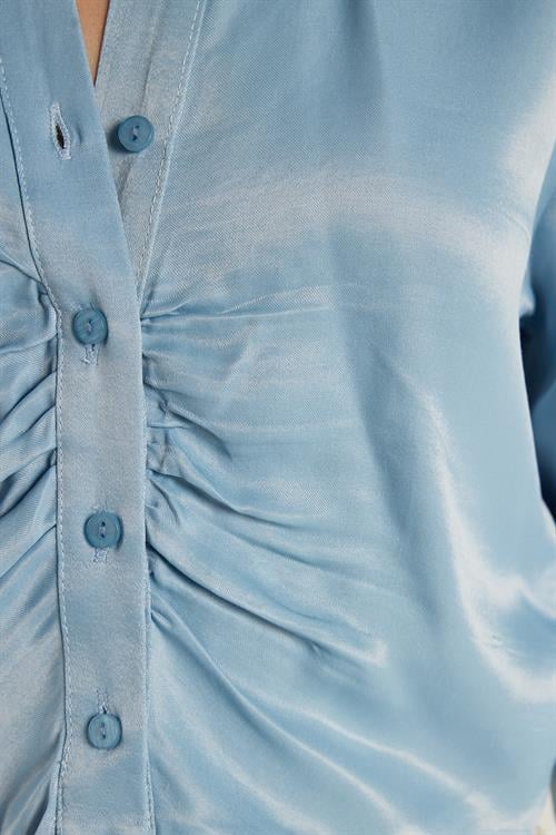 Kadın Slim Fit Dar Kesim Uzun Kollu  Klasik Yaka Mavi Gömlek