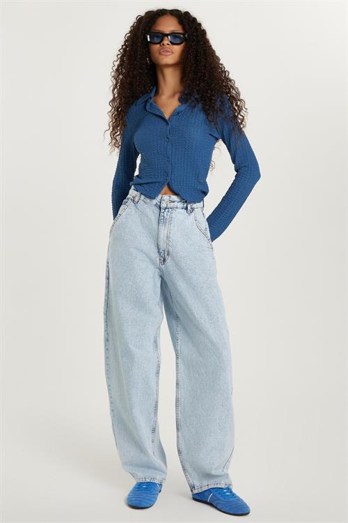 Kadın Regular Fit Yan Cepli Baggy Balon Mavi Jean Kot Pantolon