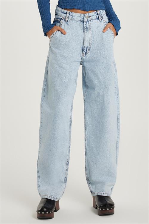 Kadın Regular Fit Yan Cepli Baggy Balon Mavi Jean Kot Pantolon