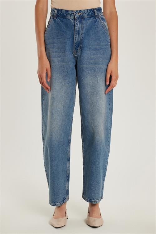 Kadın Regular Fit Yan Cepli Baggy Balon Mavi Jean Kot Pantolon