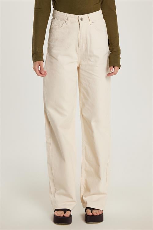 Kadın Regular Fit %100 Pamuk Bol Paça Bej Jean Kot Pantolon