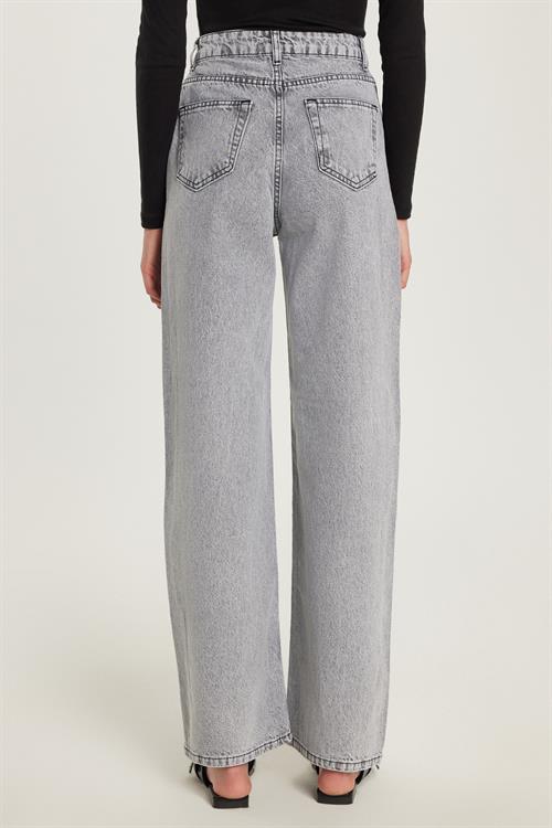 Kadın Regular Fit %100 Pamuk Bol Paça Gri Jean Kot Pantolon