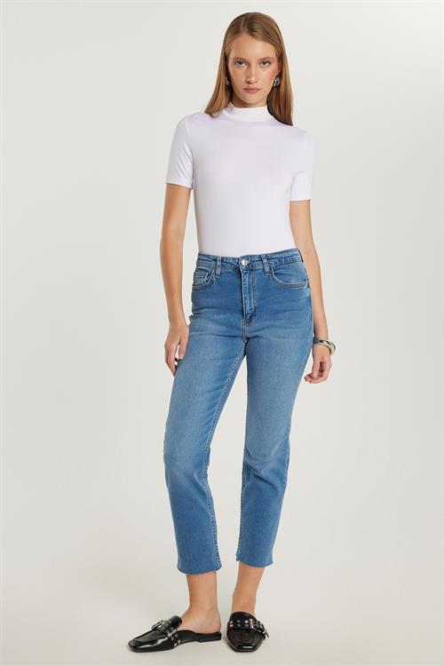 Kadın Slim Fit Dar Kesim Kısa Boru Paça Mavi Jean Kot Pantolon