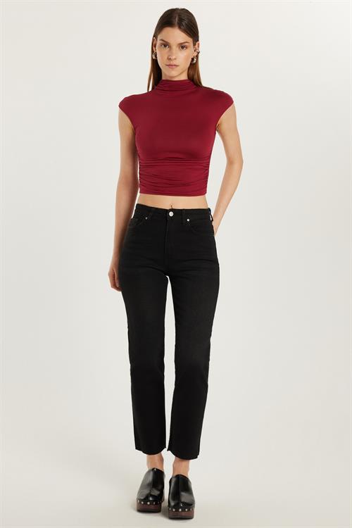 Kadın Slim Fit Dar Kesim Kısa Boru Paça Füme Jean Kot Pantolon 