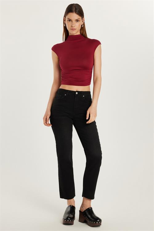 Kadın Slim Fit Dar Kesim Kısa Boru Paça Füme Jean Kot Pantolon 