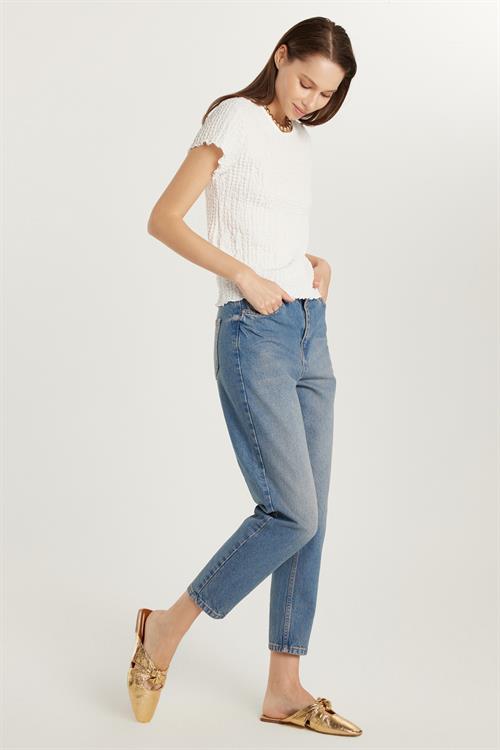 Kadın Regular Fit Boru Paça Füme Jean Kot Pantolon