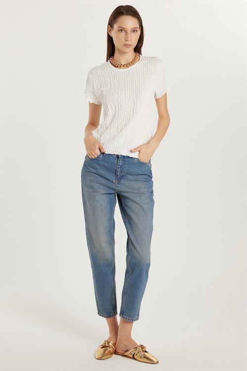 Kadın Regular Fit Boru Paça Füme Jean Kot Pantolon