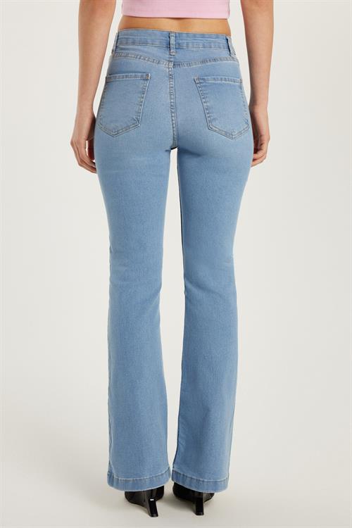 Kadın Regular Fit Likralı İspanyol Paça Mavi Jean Kot Pantolon