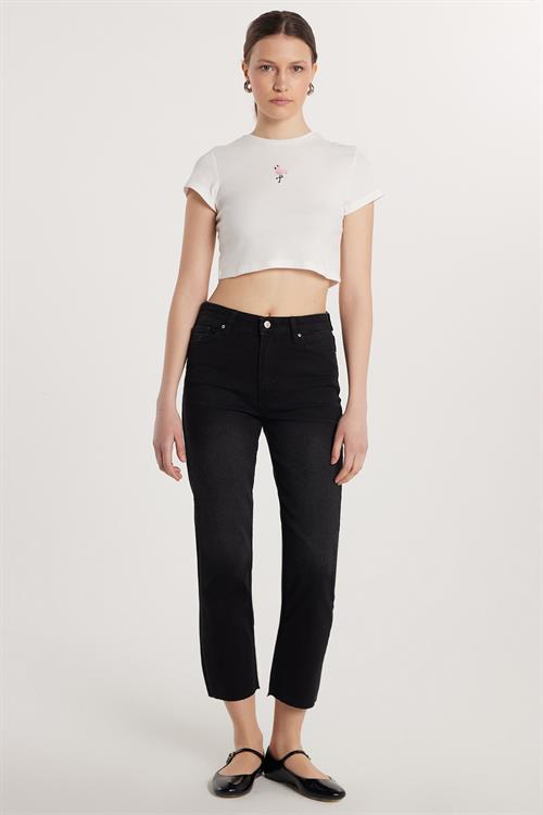 Kadın Regular Fit Cepli Geniş Paça Füme Jean Kot Pantolon