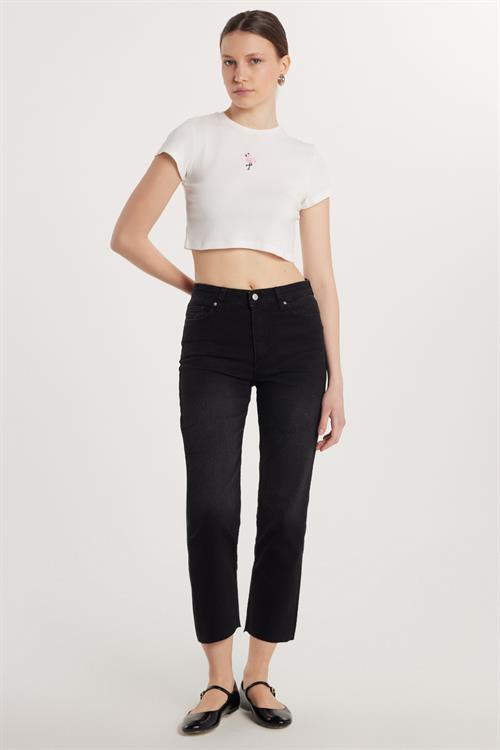 Kadın Regular Fit Cepli Geniş Paça Füme Jean Kot Pantolon