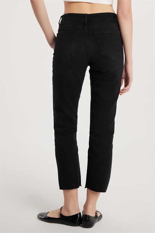 Kadın Regular Fit Cepli Geniş Paça Füme Jean Kot Pantolon