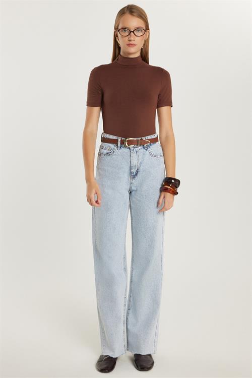 Kadın Regular Fit Cepli Geniş Paça Açık Mavi Jean Kot Pantolon