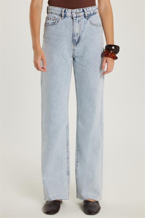 Kadın Regular Fit Cepli Geniş Paça Açık Mavi Jean Kot Pantolon